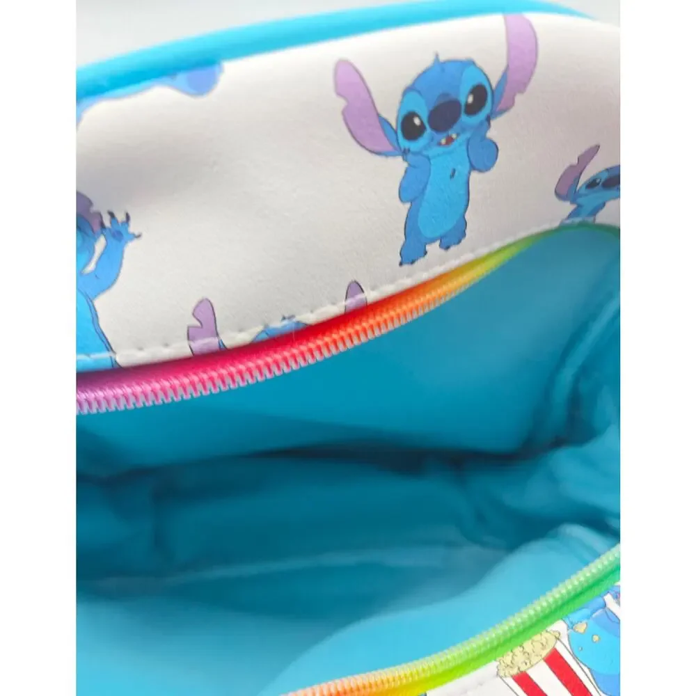 Disney Stitch Mini Backpack Rainbow Zipper Faux Leather Blue White
